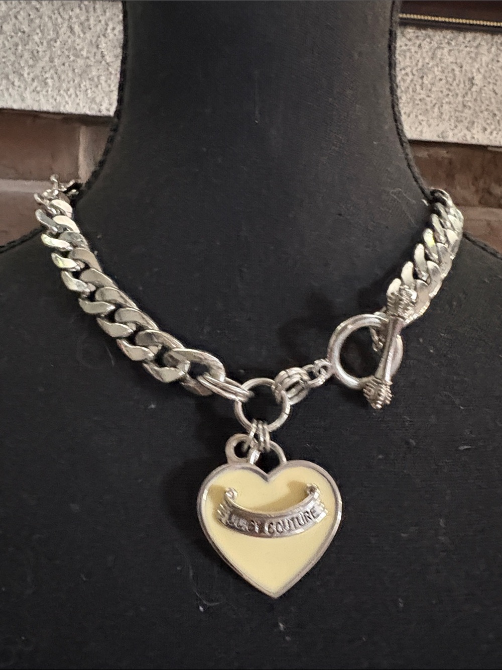 Juicy Couture Silver Chain Necklace with Yellow Heart Charm